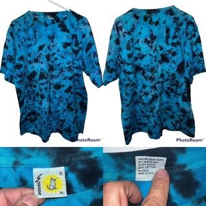 Vtg 1990s Vibrant Tie-Dye T-Shirt XL Blue Single Stitch Made USA Sun Dog